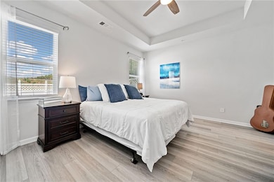 Bedroom featuring light wood finished floors, base