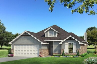 Craftsman house featuring a front lawn, an attached garage, brick siding, driveway, and a chimney