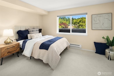 Airy bedroom with 2 large closets, brand new carpet, and beautiful llght. It will fit a king-size bed with room to spare.