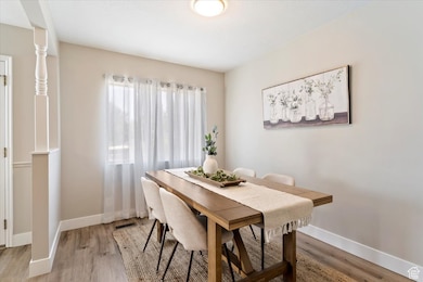 Dining area featuring light wood finished floors