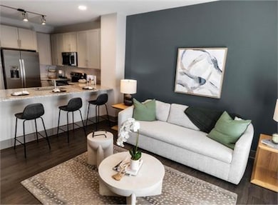 Living room featuring dark wood-type flooring, sin