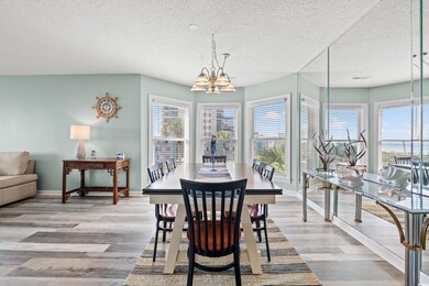 Dining area featuring light wood-type flooring, an