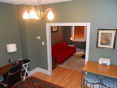 View from stairs dining and living