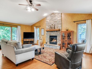 Beautiful living room with vaulted ceilings and ga