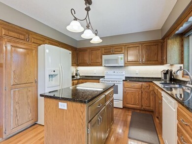 Kitchen shows off many cabinets with granite count