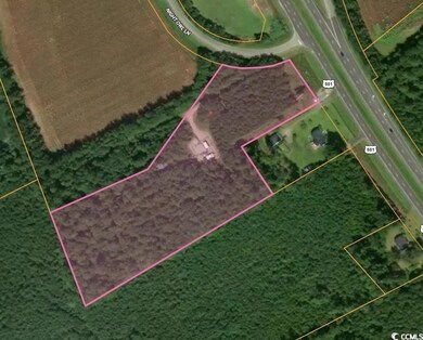 Aerial overview of property's location with property parcel outlined