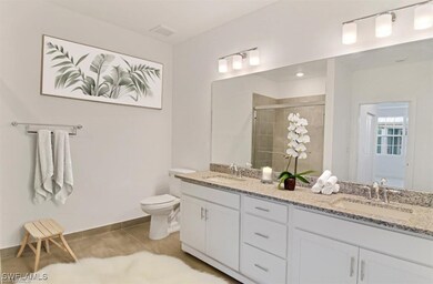 Master Bathroom featuring double vanity, a stall s