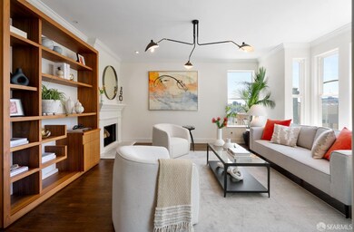 The elegant living room with views of City Hall fe