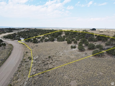 Aerial view of sparsely populated area with property boundaries highlighted