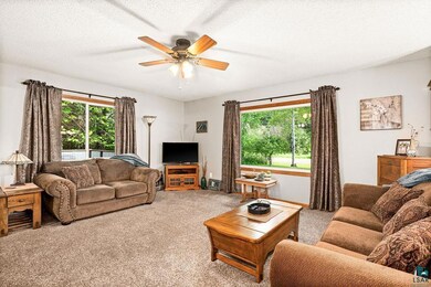 Carpeted living room featuring plenty of natural l
