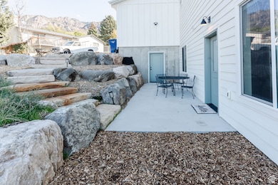 View of patio with a mountain view