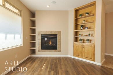 living room with fireplance