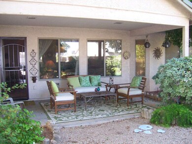 Large covered patio in backyard