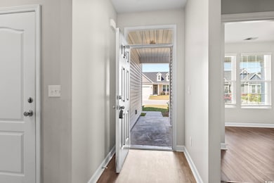 Foyer entrance featuring light hardwood / wood-sty