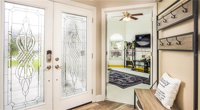Beautiful double glass front entrance door, view o