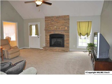 GREAT ROOM W/ VAULTED CEILING, CEILING FAN, DOOR TO LARGE BACK DECK AND BEAUTIFUL STONE FIREPLACE THAT WORKS OFF NATURAL GAS.