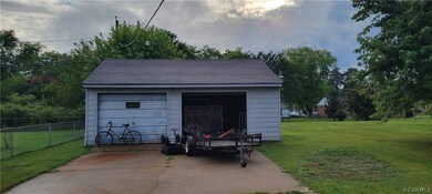 Garage with a lawn