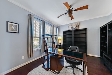 Greeted by engineered wood flooring, this office space boasts natural lighting