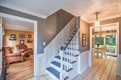 Wooden painted stairs look clean and fresh.