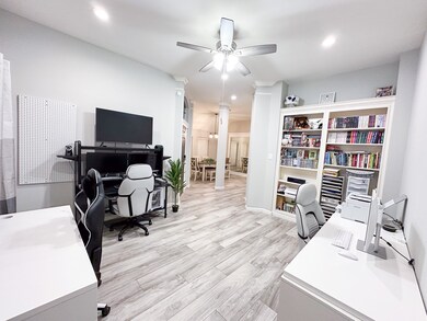 Spacious office with built in bookshelf