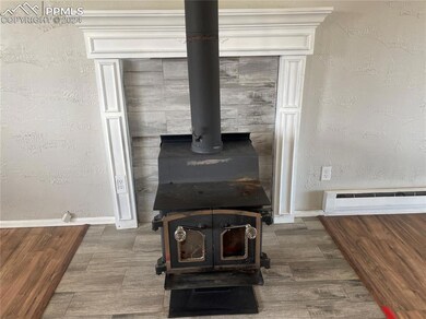 Wood burning stove in great room