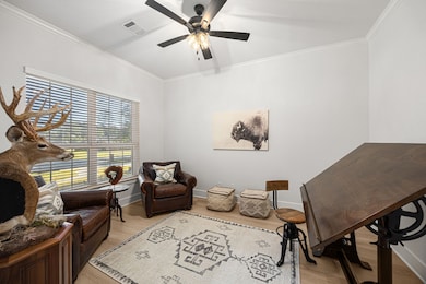 A dedicated office with ample room to work from home.