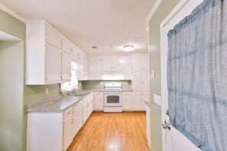Kitchen featuring light wood-style flooring, white