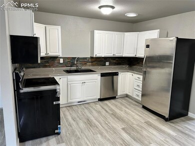 Kitchen with stainless steel appliances, light woo