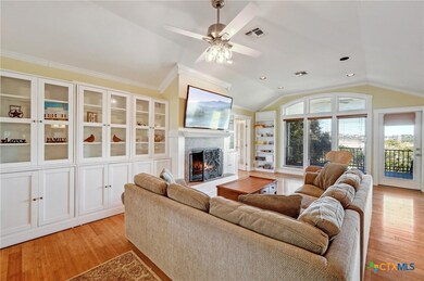 Spacious living room with wood burning fireplace