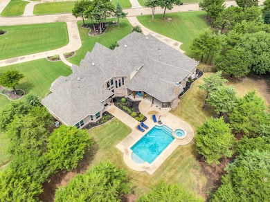 View from above of property with a pool