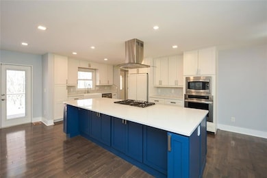 Outstanding cornflower blue island with gas stove 