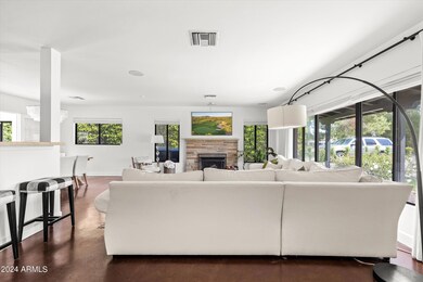 Family room facing fireplace