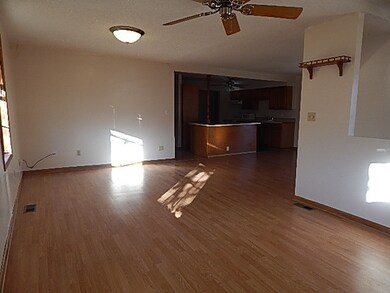 Looking from the living room to the dining room an