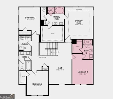 Second Floor Plan - Additional highlights include: main floor bedroom with an attached full bath, gas fireplace in great room, a soaking tub with a separate shower in primary bath, an additional bathroom added to bedroom 4, and a covered back patio