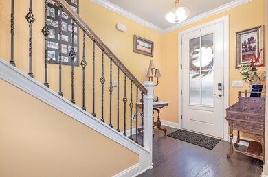 Foyer entrance featuring ornamental molding and da