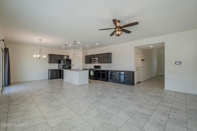 Great Room into dining area & kitchen