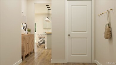 Corridor featuring light wood-type flooring