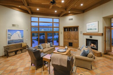 Soaring wood beamed ceilings