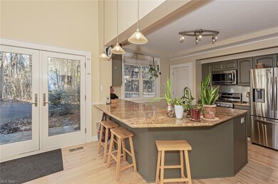 Kitchen bathed in light.