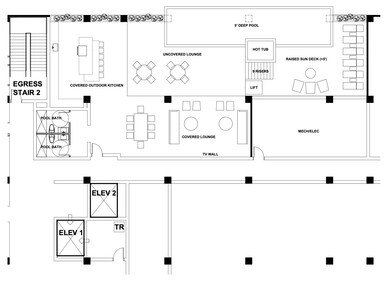 The floor plan highlights a luxurious rooftop deck