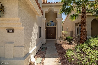 Doorway to property featuring a tiled roof and stu