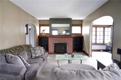Family room with wood burning fireplace