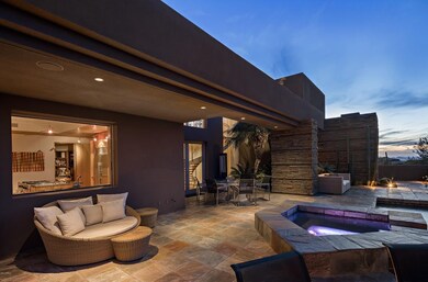 Patio and spa at sunset