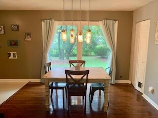 Dining area  with back lawn in clear view