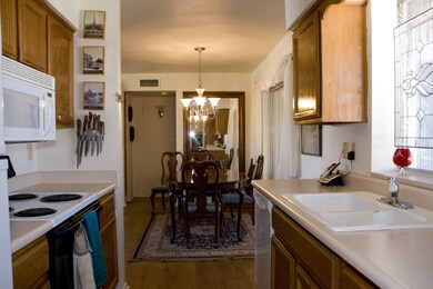 Kitchen view towards eating area.