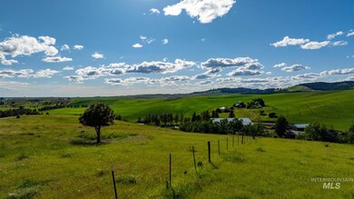 Mountain view with rural landscape and agricultural land
