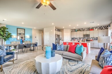 Family room to kitchen view. Photo is representati