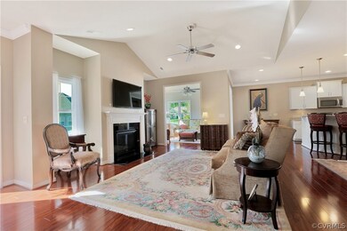 Family Room with hardwood floors, cathedral ceilin