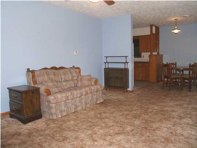The view of the living room from the front door.