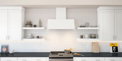 Floating shelves and subway tile backsplash